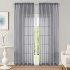 Grey Sheer Curtain 90 Inches Long 2 Panels Set, Solid Filmy Drapes by OWENIE