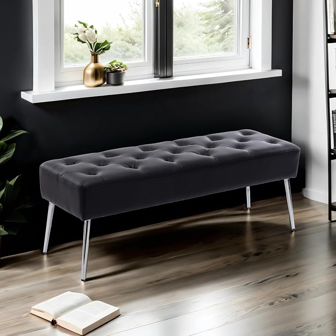 DUHOME Button-Tufted Ottoman Bench, Upholstered Bedroom Benches Footrest Stool - Image 4