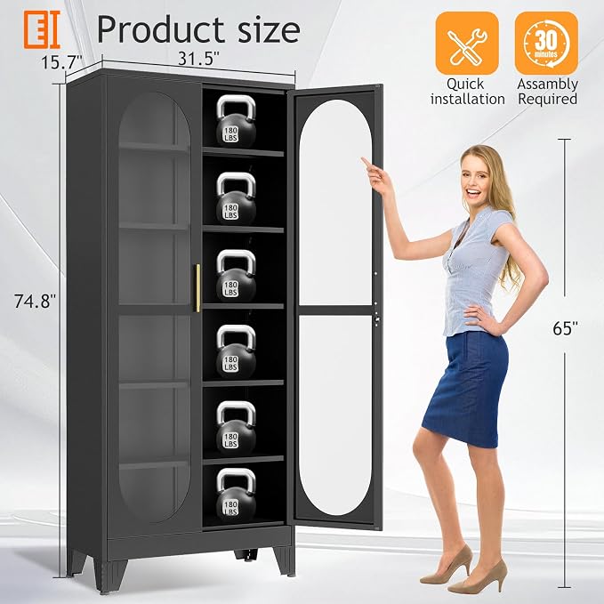 PAOFIN 75" H Locking Display Cabinet - Image 2