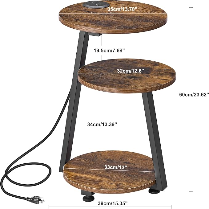 BEWISHOME Round End Table with Charging Station, Side Table Accent Nightstand - Image 3