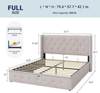 Allewie Full Size Lift Up Storage Bed, Button Tufted Headboard - Image 2