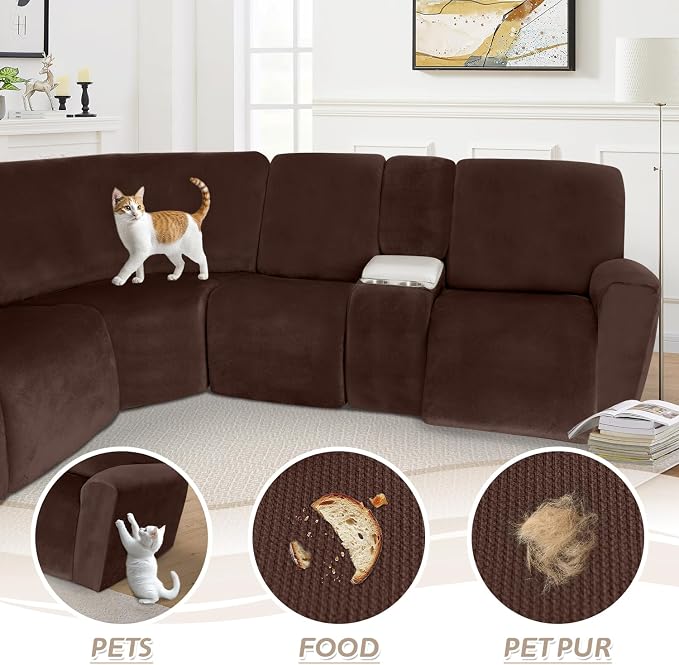 Arfntevss Sectional Recliner Couch Covers Velvet Washable Corner Sectional Sofa - Image 7