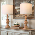 BOBOMOMO 24" Farmhouse Table Lamps Set of 2 – Rustic Light Brown Resin Bedside - Image 3