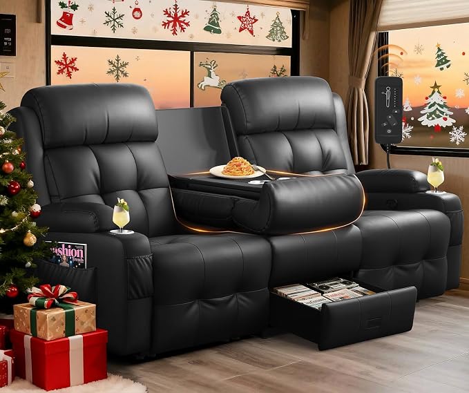 RV Loveseat Recliner Sofa, Oversized Massage Wall Hugger 3-Seater Recliners by TiooiiReclinerSofa
