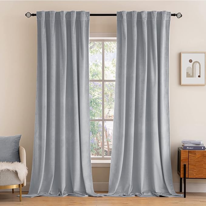 MIULEE Greyish White Velvet Blackout Curtains 52x108 inches 2 Panels | Luxury by MIULEE