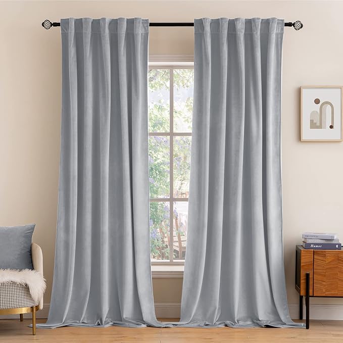 MIULEE Greyish White Velvet Blackout Curtains 52x90 inches 2 Panels | Luxury by MIULEE