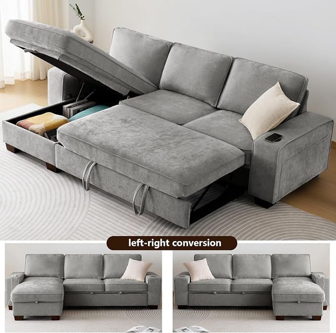 99" Convertible Sleeper Sofa Bed, L Shaped - Image 4