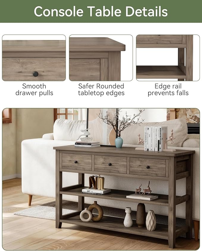 Karl home Console Table with 3 Drawers, Living Room - Image 6