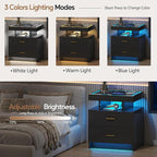 LED Nightstand Set 2 with Wireless Charging Station, Glass Top Smart Bedside - Image 4