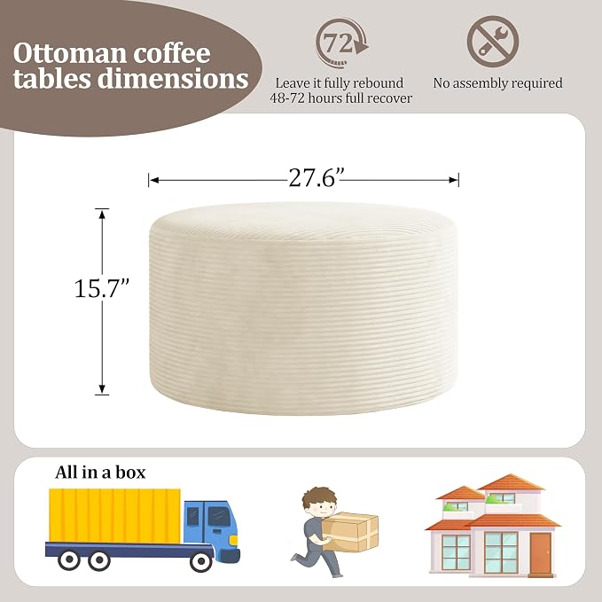 BSHOMGI Round Ottoman, Corduroy Ottomans Foot Stool, 27.5" Pouf Footstool - Image 2