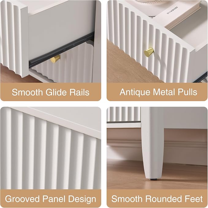 21" Fluted Nightstand with Charging Station – Modern Bedside Table with 2 - Image 4