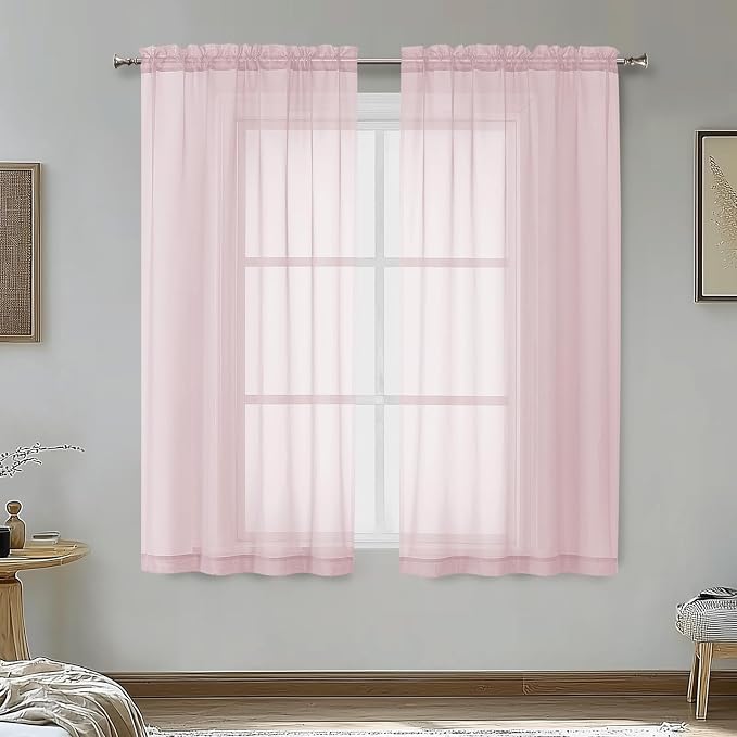 Blush Pink Sheer Curtains 54 Inches Long 2 Panels by OVZME
