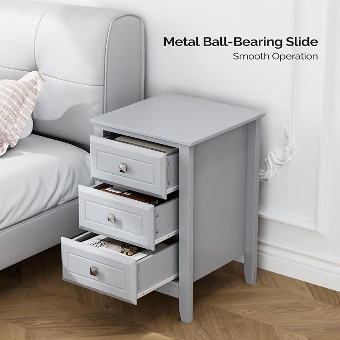 Bonnlo Gray Nightstand with 3 Drawers, Modern Night Stand - Image 8