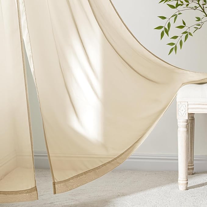 MIULEE Cream Sheer Curtains 102 Inches Long 4 Panels 42 x 102 Inches | Light - Image 6
