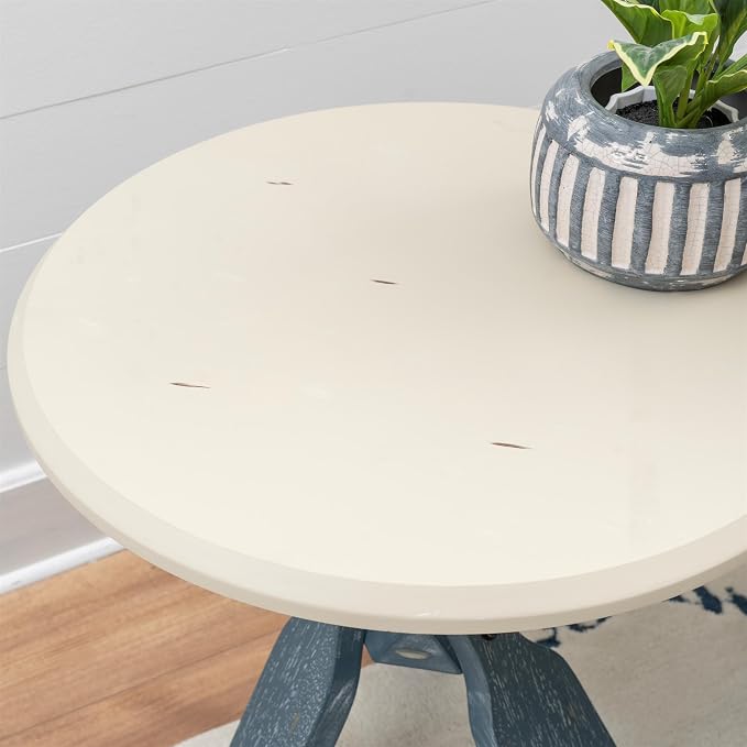 Linon Opal Distressed Wood Coastal Canoe Paddle Side Table in Blue/Cream - Image 7