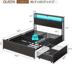 Rolanstar Queen Bed Frame with 4 Storage Drawers, Charging Station and LED - Image 2