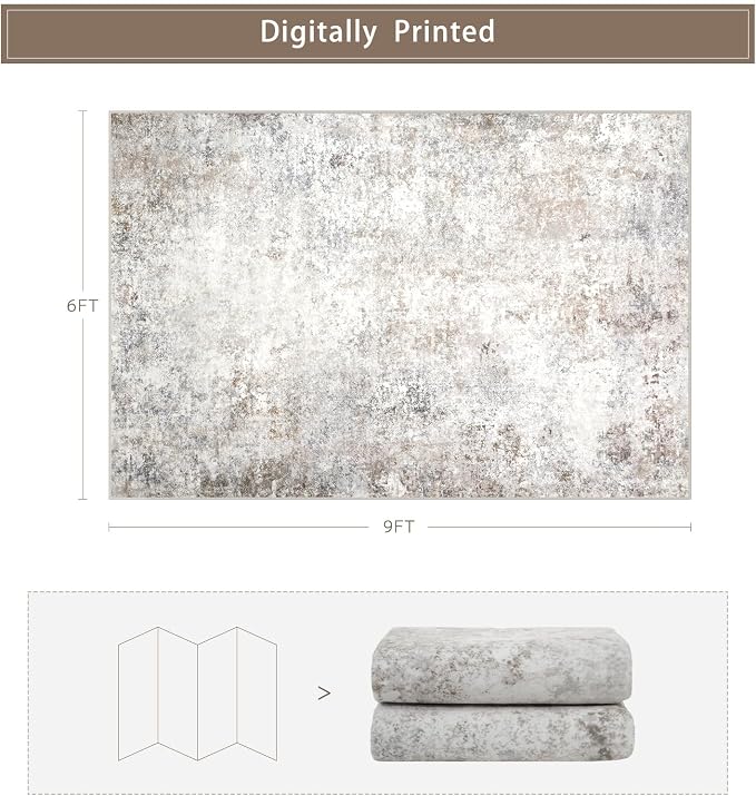Beige Grey Washable Rugs 6x9 Area Rugs - Image 2