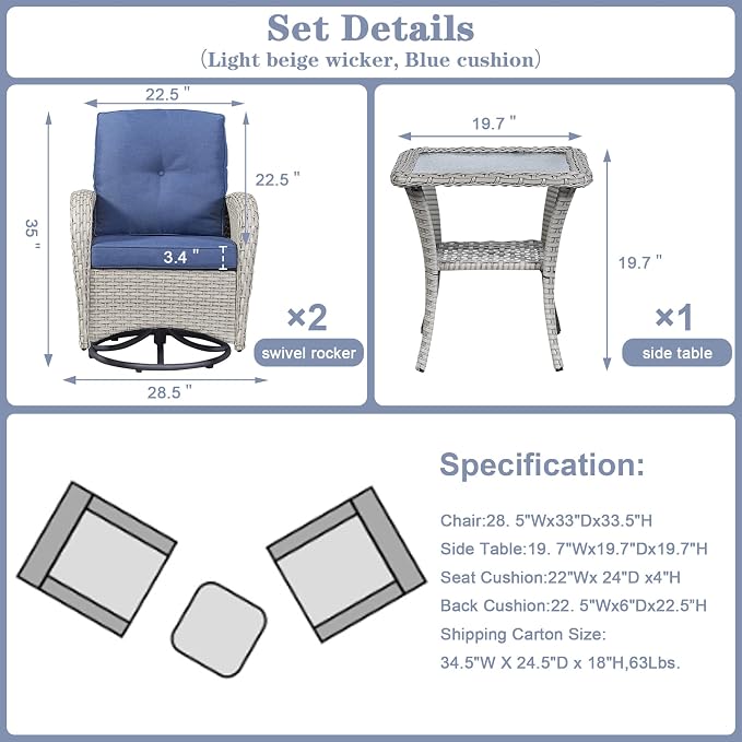 Belord Patio Wicker Chairs Swivel Rocker - Image 2