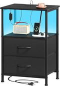 Somdot Black Nightstand with Charging Station and LED Light by Somdot