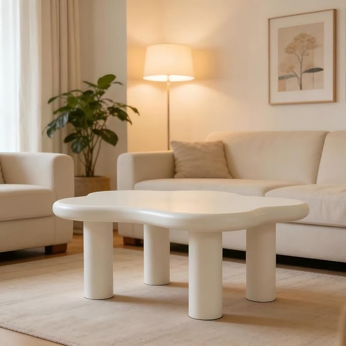 40" Cloud Coffee Table with 4 Round Table Legs, Modern Irregular Center Table - Image 5