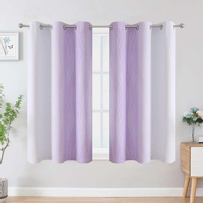 Lilac and Greyish White Ombre Blackout Curtains - Image 2
