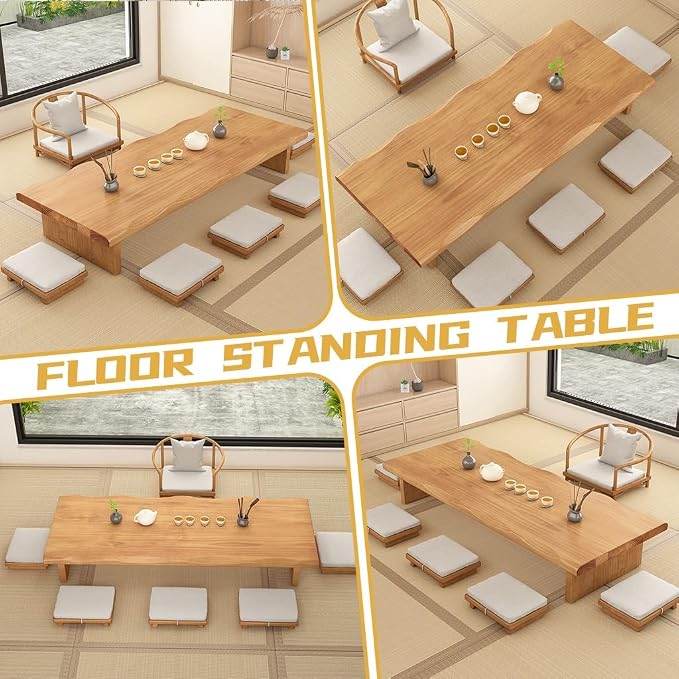 100cm Japanese Floor Table -Vintage Solid Wooden Tatami Table, Low Rectangular - Image 4