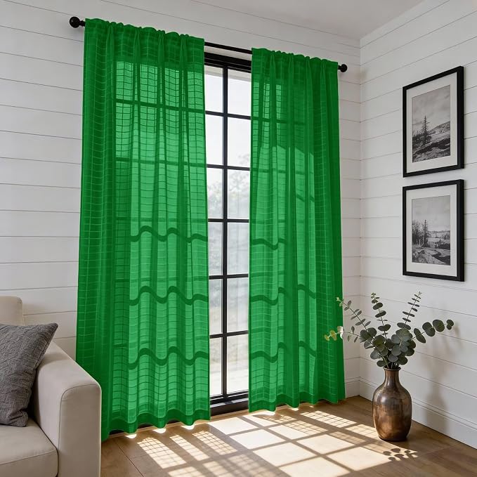 SpaceDresser Check Sheer Curtains 108 Inches Long - Image 6