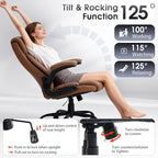 High Back Office Chair with Flip-up Armrests, Leather Comfy Desk Chair with - Image 4