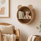 Woven Wall Basket Shelf Bear Nursery Decor — Boho Handwoven Hanging Wall Decor - Image 8