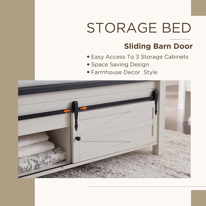 JXQTLINGMU King Farmhouse Wood Bed Frame - Image 4
