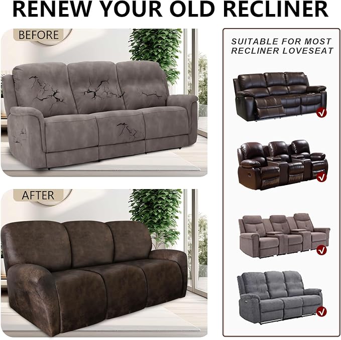 ANARACHON Leather Look Recliner Couch Cover 8-Piece Recliner Sofa Slipcovers 3 - Image 6