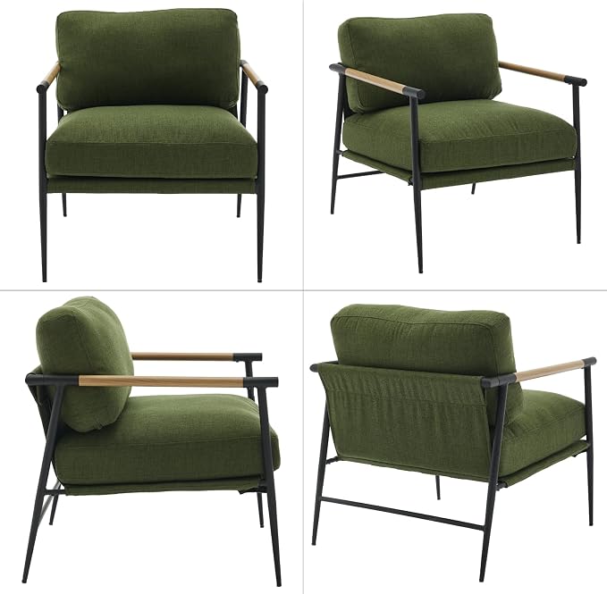 Ya-Home Mid-Century Accent Chair Set of 2, Soft Armchair Linen Fabric Lounge - Image 3