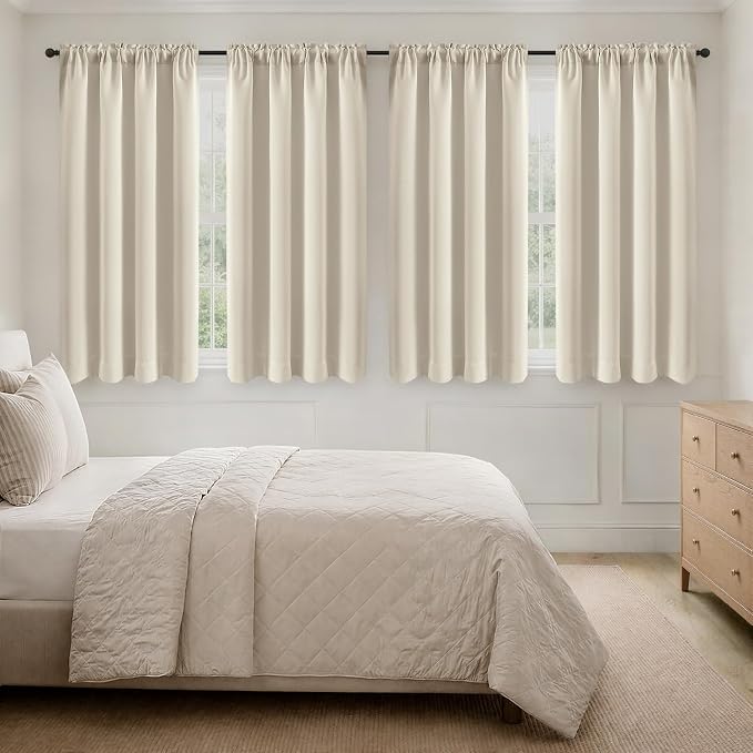 MIULEE 4 Panels Set Beige White Blackout Curtains 63 Inch Length Bedroom | by MIULEE