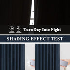 Vision Home Navy Blue Pinch Pleated Full Blackout Curtains Linen Blended Room - Image 4