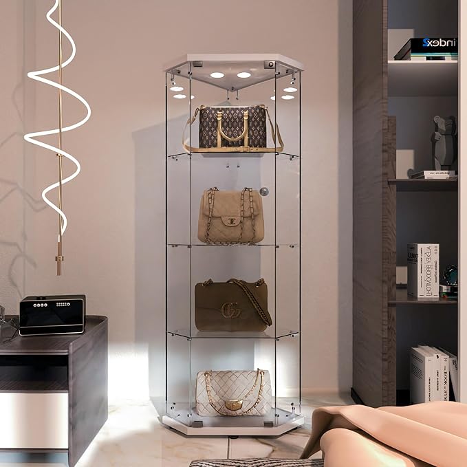 LFT HUIMEI2Y Glass Display Corner Cabinet 4-Shelf, Curio Cabinets Fast by LFTHUIMEI2Y