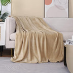 Beige Fleece Plush Throw Blanket 60"x80"for Couch Sofa Fuzzy Cozy Flannel | - Image 2