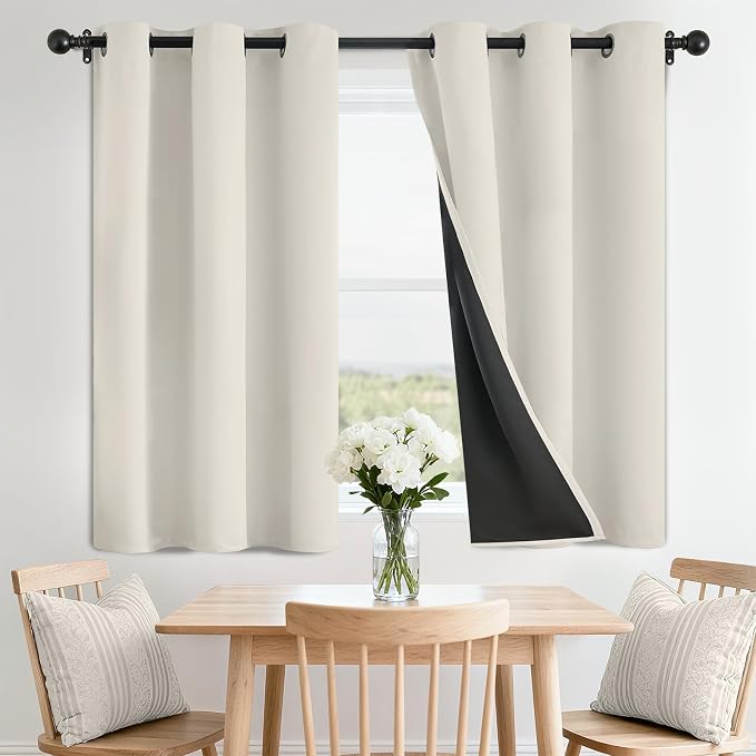 SimpleHome Cream 100% Blackout Curtains Room Darkening Living Room 36 Inch | by SimpleHome