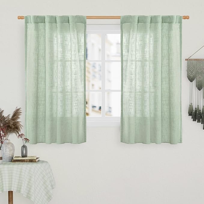 Linen Curtains 48 Inch Length Semi Sheer Light Filtering 2 Panels | Linen by LAMIT