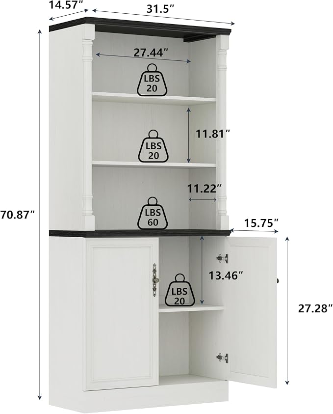 Bookshelf with Doors, Floor Standing Display Storage Cabinet - Image 2