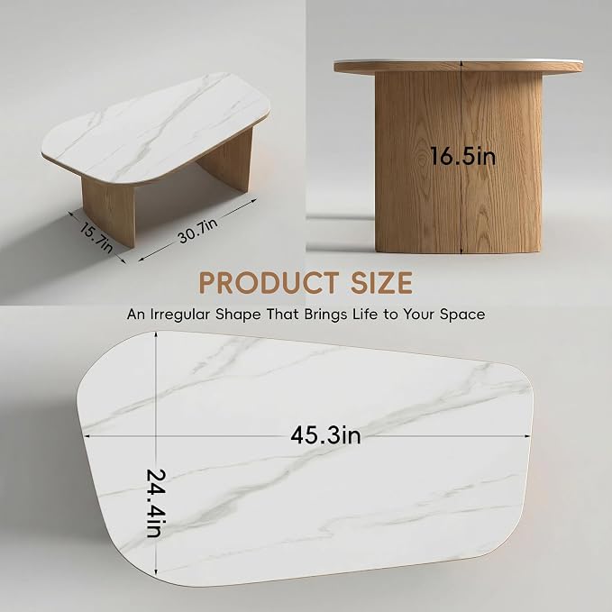 Luxury Marble Coffee Table, Premium Sintered Stone Top, Natural Wood Look Base - Image 2
