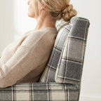 Plaid Accent Chair, Mid-Century Modern Armchair, Upholstered Decorative Reading - Image 8