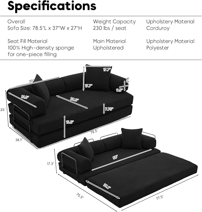 ZEIINPA Convertible Sleeper Sofa Bed - Image 2