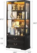 FREDEES Display Cabinet with Glass Doors, Tall Bookcase with 3 Color Lights and - Image 2
