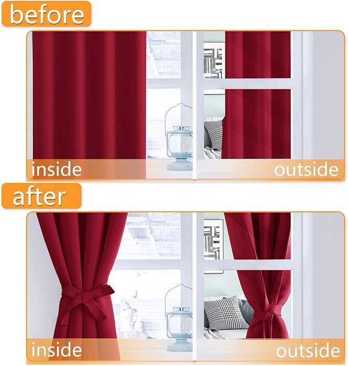 Blackout Curtains for Bedroom, 52 x 84 Inches Long, Christmas Red | Thermal - Image 4