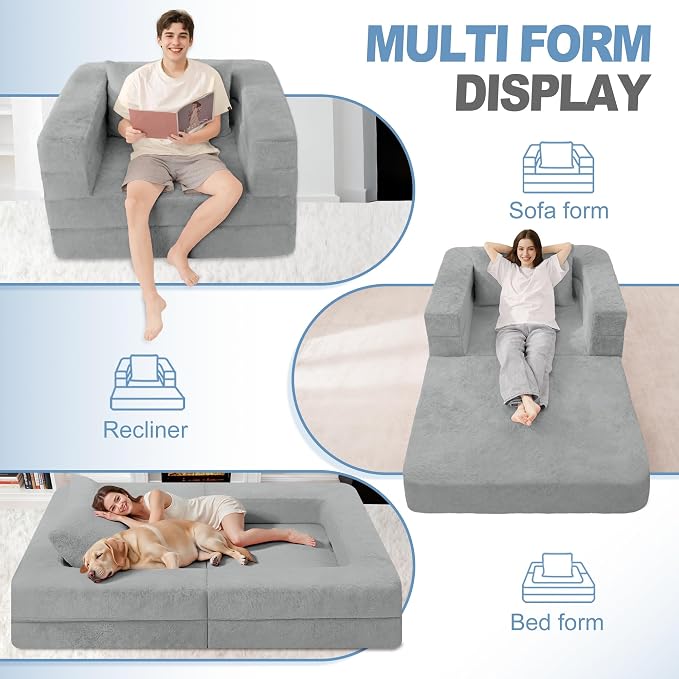 Futon Sofa Bed with Pillow, 3-in-1 Sleeper Sofa Bed with Removable Cover - Image 4