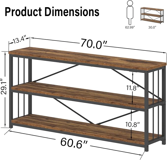 LVB Rustic Entryway Table, Industrial Extra Long Hallway Sofa Table, Wood Metal - Image 2