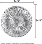 HIG Set of 2 Silver Metallic Leather Decorative Round Pleated Throw Pillows | - Image 5