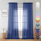 Royal Blue Sheer Curtains 96 Inches Long 2 Panels, Farmhouse Voile Sheer Curtain by Lecloud