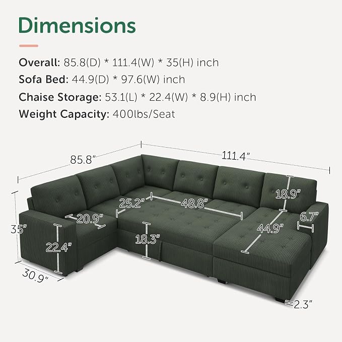 HONBAY Sectional Sleeper Sofa Bed - Image 2