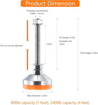 Heavy Duty 2400 lb Capacity Stainless Steel Adjustable Leveling Feet - Image 2